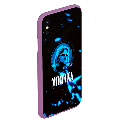 Чехол iPhone XS Max матовый Nirvana рок бенд краски / 3D-Фиолетовый – фото 2