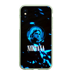 Чехол iPhone XS Max матовый Nirvana рок бенд краски, цвет: 3D-салатовый