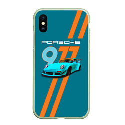 Чехол iPhone XS Max матовый Porsche немецкий спорткар, цвет: 3D-салатовый