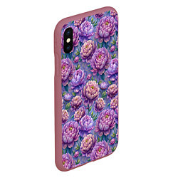 Чехол iPhone XS Max матовый Крупные пионы садовые дачные цветы паттерн, цвет: 3D-малиновый — фото 2