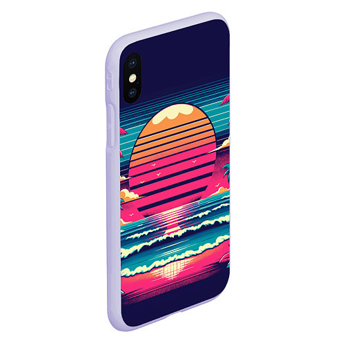 Чехол iPhone XS Max матовый Закат на пляже vaporwave / 3D-Светло-сиреневый – фото 2