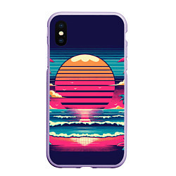 Чехол iPhone XS Max матовый Закат на пляже vaporwave, цвет: 3D-светло-сиреневый