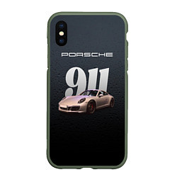 Чехол iPhone XS Max матовый Спортивный автомобиль Porsche 911, цвет: 3D-темно-зеленый