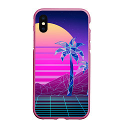 Чехол iPhone XS Max матовый Vaporwave неоновые горы и пальмы, цвет: 3D-малиновый