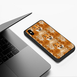 Чехол iPhone XS Max матовый Лакшери паттерн с золотыми лисицами, цвет: 3D-черный — фото 2