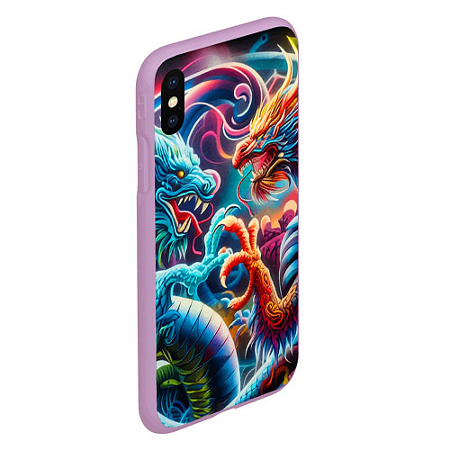 Чехол iPhone XS Max матовый Противостояние двух драконов - ирезуми / 3D-Сиреневый – фото 2