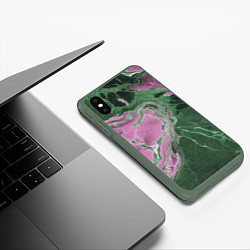 Чехол iPhone XS Max матовый Мрамор темно-зеленый с розовым, цвет: 3D-темно-зеленый — фото 2