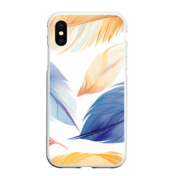 Чехол iPhone XS Max матовый Акварельные перья, цвет: 3D-белый