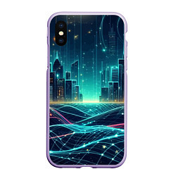 Чехол iPhone XS Max матовый Metropolis - vaporwave neon glow, цвет: 3D-светло-сиреневый