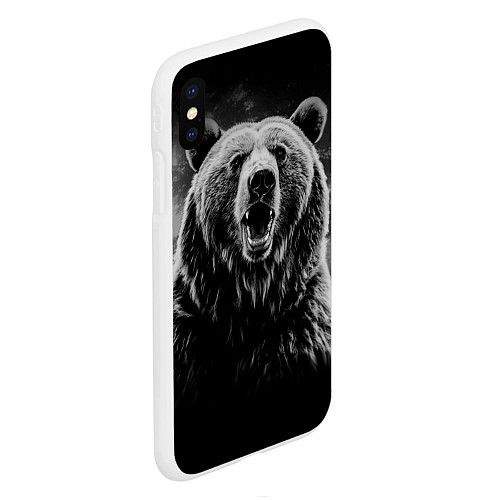 Чехол iPhone XS Max матовый Большой бурый медведь оскал / 3D-Белый – фото 2