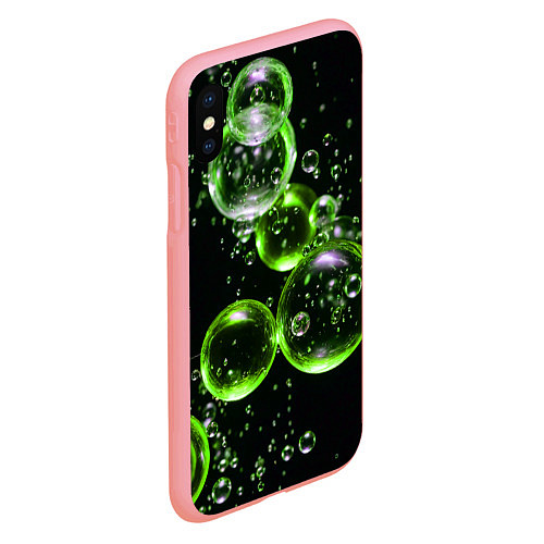 Чехол iPhone XS Max матовый Зеленые пузыри на черном / 3D-Баблгам – фото 2