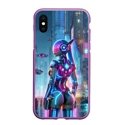 Чехол iPhone XS Max матовый Cyberpunk girl - neon glow ai art, цвет: 3D-фиолетовый