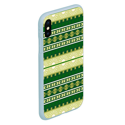 Чехол iPhone XS Max матовый Зеленый этнический паттерн / 3D-Голубой – фото 2