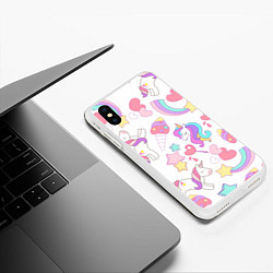 Чехол iPhone XS Max матовый Единорог мороженое радуга и звездочки, цвет: 3D-белый — фото 2