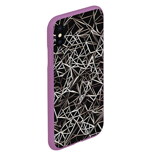 Чехол iPhone XS Max матовый Белые линии на чёрном фоне / 3D-Фиолетовый – фото 2