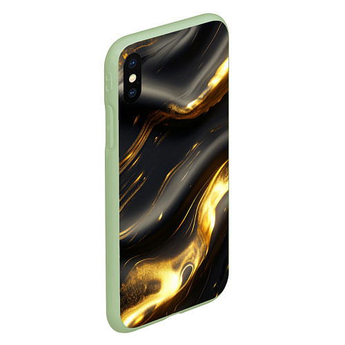 Чехол iPhone XS Max матовый Черно-золотая волнистая текстура / 3D-Салатовый – фото 2