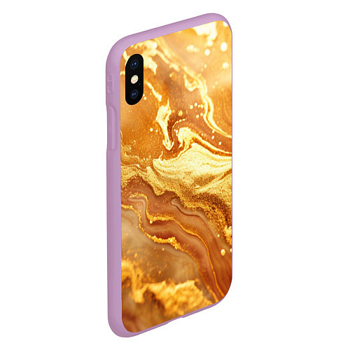 Чехол iPhone XS Max матовый Жидкое золото текстура / 3D-Сиреневый – фото 2