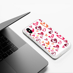 Чехол iPhone XS Max матовый Сердечки паттерн, цвет: 3D-белый — фото 2