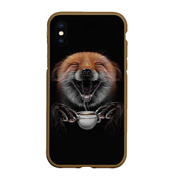 Чехол iPhone XS Max матовый Лис с чашечкой кофе, цвет: 3D-коричневый