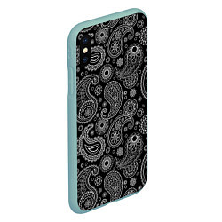 Чехол iPhone XS Max матовый Пейсли на черном, цвет: 3D-мятный — фото 2