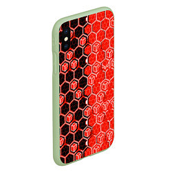 Чехол iPhone XS Max матовый Техно-киберпанк шестиугольники красный и чёрный, цвет: 3D-салатовый — фото 2