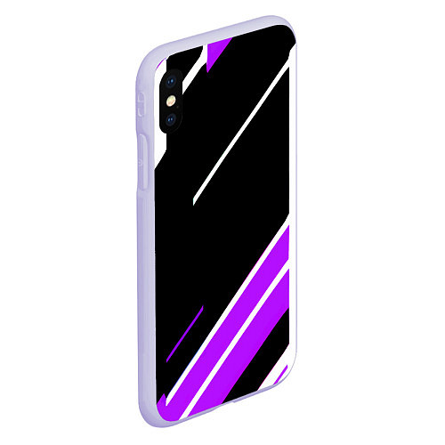 Чехол iPhone XS Max матовый Бело-фиолетовые полосы на чёрном фоне / 3D-Светло-сиреневый – фото 2