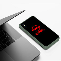 Чехол iPhone XS Max матовый Opel red logo auto, цвет: 3D-темно-зеленый — фото 2