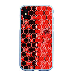 Чехол iPhone XS Max матовый Техно-киберпанк шестиугольники красный и чёрный с, цвет: 3D-голубой