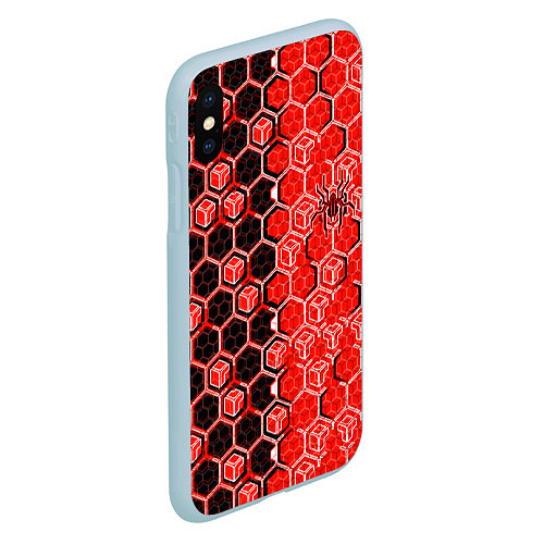Чехол iPhone XS Max матовый Техно-киберпанк шестиугольники красный и чёрный с / 3D-Голубой – фото 2