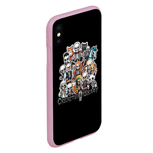 Чехол iPhone XS Max матовый Стикеры с мультяшными скелетами / 3D-Розовый – фото 2
