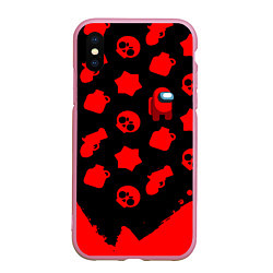 Чехол iPhone XS Max матовый Among us x brawl stars steel, цвет: 3D-розовый