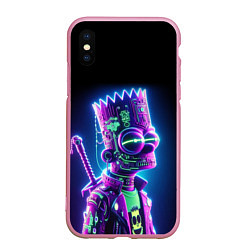 Чехол iPhone XS Max матовый Bart Simpson cyber ninja - neon glow, цвет: 3D-розовый