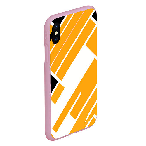 Чехол iPhone XS Max матовый Жёлтые широкие линии на белом фоне / 3D-Розовый – фото 2