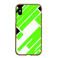 Чехол iPhone XS Max матовый Зелёные широкие линии на белом фоне, цвет: 3D-коричневый