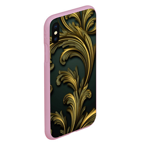 Чехол iPhone XS Max матовый Золотые старые темные узоры / 3D-Розовый – фото 2