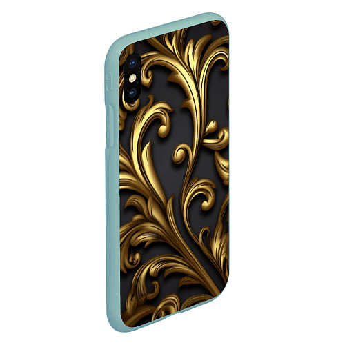 Чехол iPhone XS Max матовый Яркие золотые объемные узоры / 3D-Мятный – фото 2