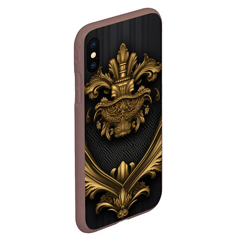 Чехол iPhone XS Max матовый Золотая корона с узорами / 3D-Коричневый – фото 2