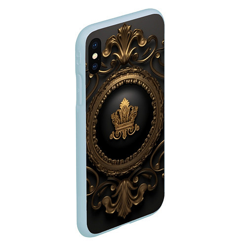 Чехол iPhone XS Max матовый Классические золотые узоры и корона / 3D-Голубой – фото 2