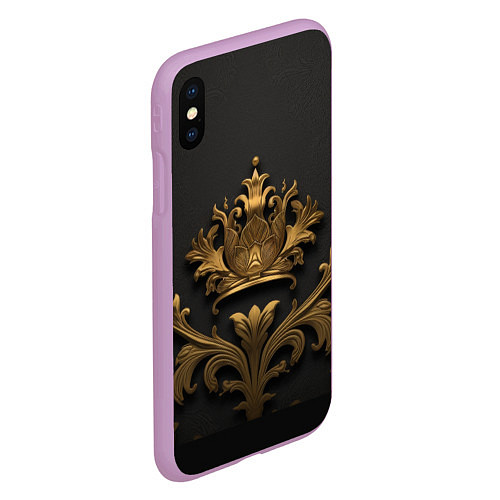 Чехол iPhone XS Max матовый Объемная золотая корона с узорами / 3D-Сиреневый – фото 2