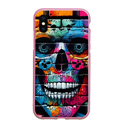 Чехол iPhone XS Max матовый Crazy color skull - graffiti, цвет: 3D-розовый