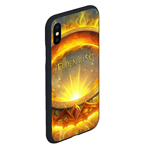 Чехол iPhone XS Max матовый Elden Ring лого и волшебное золотое кольцо / 3D-Черный – фото 2