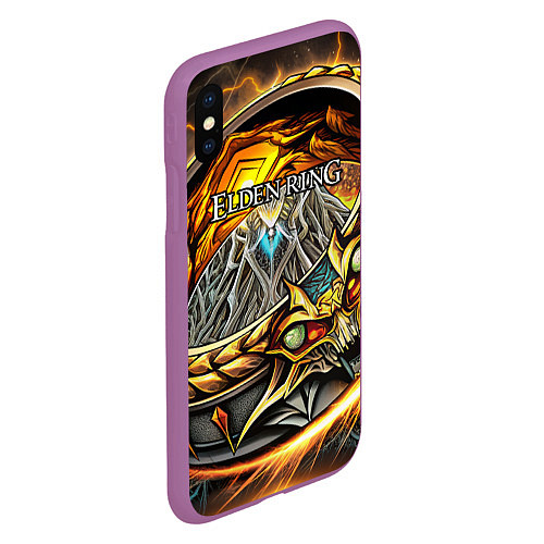 Чехол iPhone XS Max матовый Elden Ring лого и волшебное золотое кольцо / 3D-Фиолетовый – фото 2