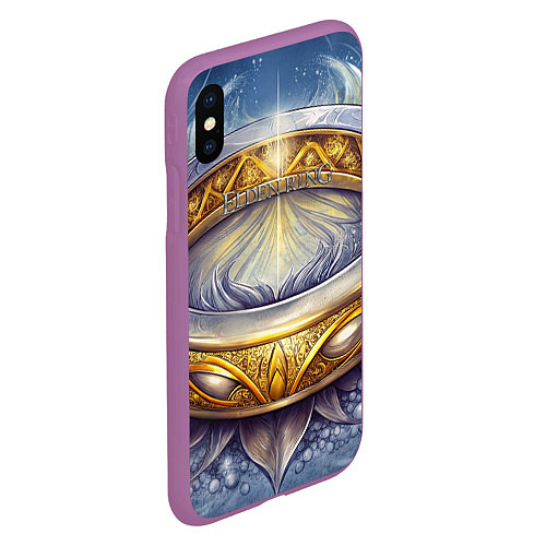 Чехол iPhone XS Max матовый Elden Ring лого и волшебное золотое кольцо / 3D-Фиолетовый – фото 2