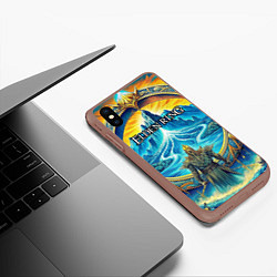 Чехол iPhone XS Max матовый Elden Ring лого и волшебное золотое кольцо, цвет: 3D-коричневый — фото 2