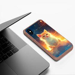 Чехол iPhone XS Max матовый Котик и космические созвездия, цвет: 3D-коричневый — фото 2