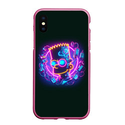 Чехол iPhone XS Max матовый Neon Bart Simpson - cyberpunk fantasy, цвет: 3D-малиновый