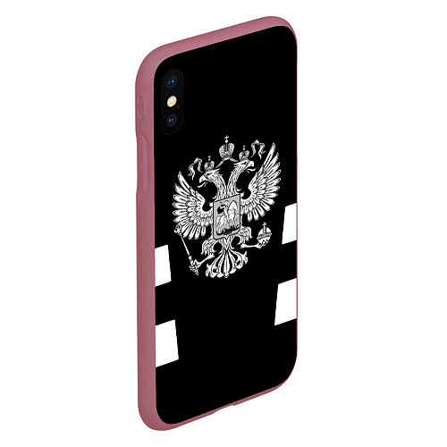 Чехол iPhone XS Max матовый Герб РФ полосы / 3D-Малиновый – фото 2