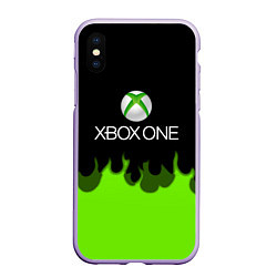 Чехол iPhone XS Max матовый Xbox green fire, цвет: 3D-светло-сиреневый