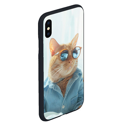 Чехол iPhone XS Max матовый Альфа кот / 3D-Черный – фото 2