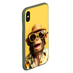 Чехол iPhone XS Max матовый Обезьяна в шляпе, цвет: 3D-темно-зеленый — фото 2